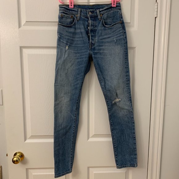 Levi’s Size 27 501s Stretch Jeans Slim / Skinny Slightly Distressed Denim - Picture 1 of 16